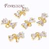 18K Gold Plated Shiny Cubic Zirconia Crystal Bowknot Charm Connectors For DIY Women's Earrings/Bracelets Jewelry Making Supplies
