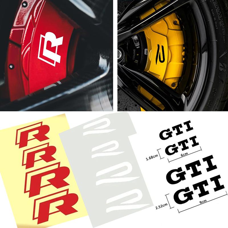 W1474Pcs Vinyl Car Wheel Brake Caliper Stickers Tire Decals for Volkswagen VW Rline R Line GTI Golf 3 5 7 MK4 PASSAT Polo SR32 T-ROC