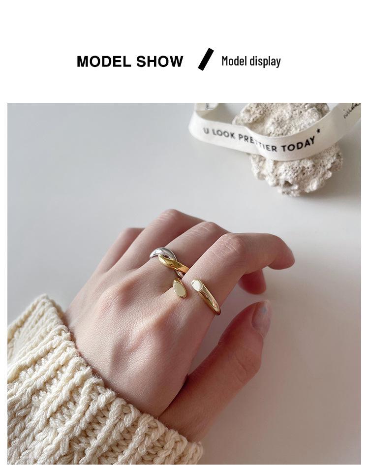 S925 Sterling Silver Women's Adjustable Color Block Wrap Ring - Cold Style, Korean Niche Design, Simple & Stylish