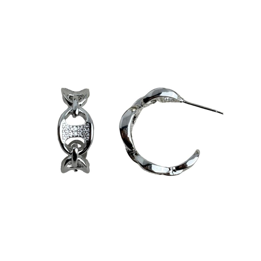 Light Luxury High-end Sense Pig Nose Zircon Micro-inlaid Earrings Fashion Niche Design Sense C Ring Earrings Temperament Earrings Women