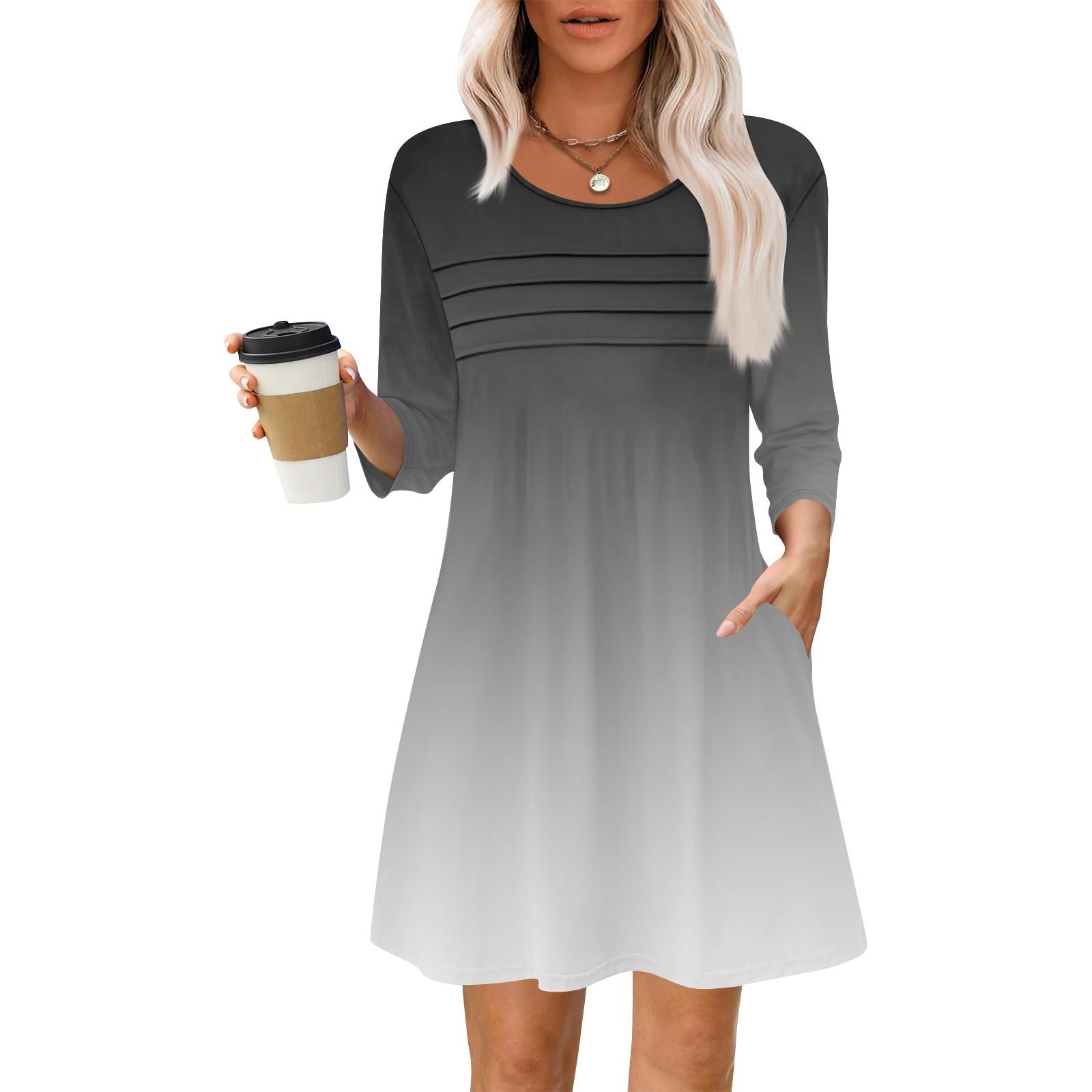 

Женские летние повседневные лепестковые узкие полосатые платья с длинным рукавом и плиссировкой с цветочным принтом L чёрный