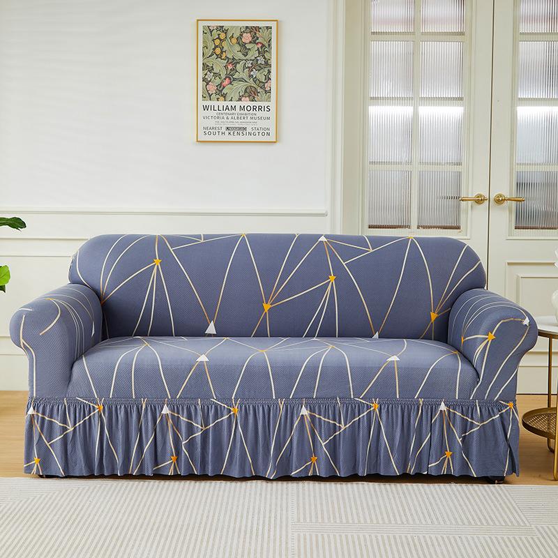 Floral Printed Elastic Sofa Cover With Skirt Hem Non-Slip Seat Cushion With Elastic Band All-Cover Couch Covers For All Seasons