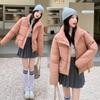 Women Autumn Winter Big Pocket Solid Color Thicken Outwear Cotton Padded Stand Collar Warm Short Jacket Coat