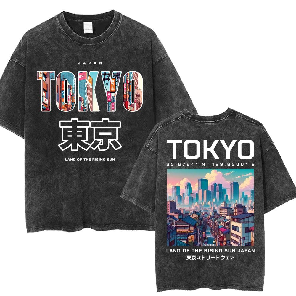 Japanese Tokyo Tokyo Culture Print Washed T Shirt Funny Fashion Vintage Men Women Tshirts Cotton Casual Loose Tees Streetwear