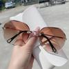 Frameless Trimmed Sunglasses, Trendy Temperament Sunglasses, Women'S Big Face And Thin Glasses, Uv Protection