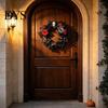 Halloween Wreath for Front Door Gothic Black White Blue Rose Twig Wreath, 15 Inch Skull Decorative Fireplace with Twisted Branches And Berries