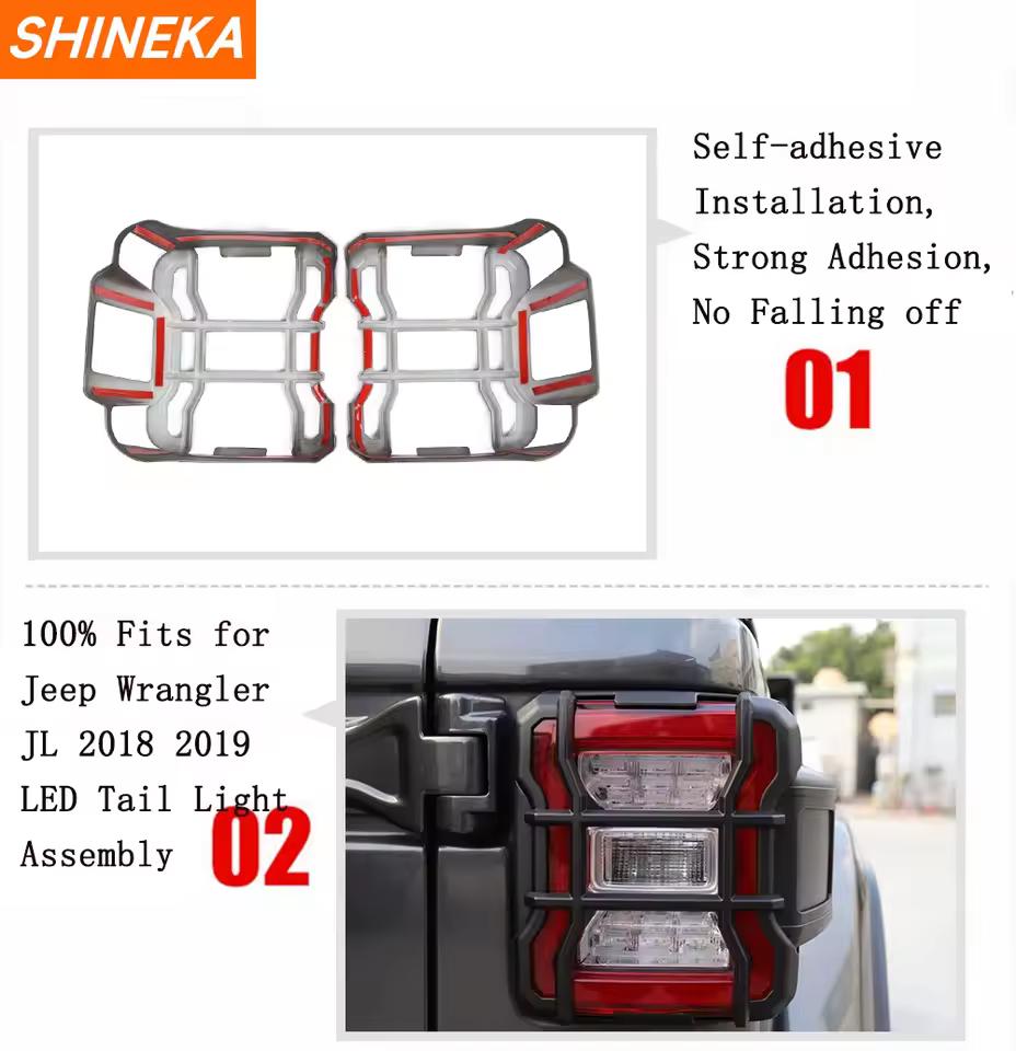 2X Kolfiber Bakre Bakljusskydd Ljusskydd För Jeep Wrangler JL 2018+(LED-ljus)