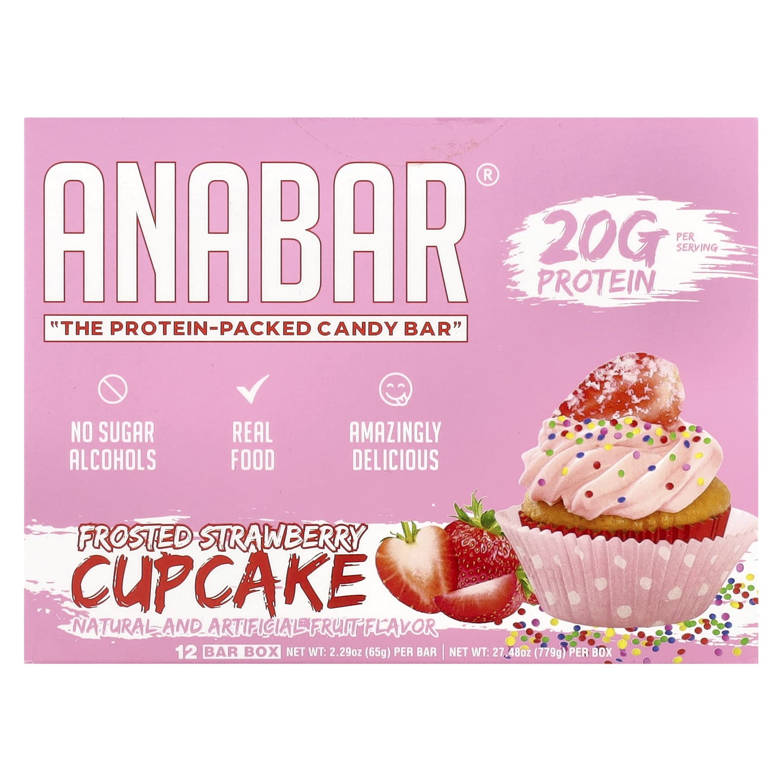 

Protein-Packed Candy Bar, Frosted Strawberry Cupcake, 12 Bars, 65G (2.29Oz) Each