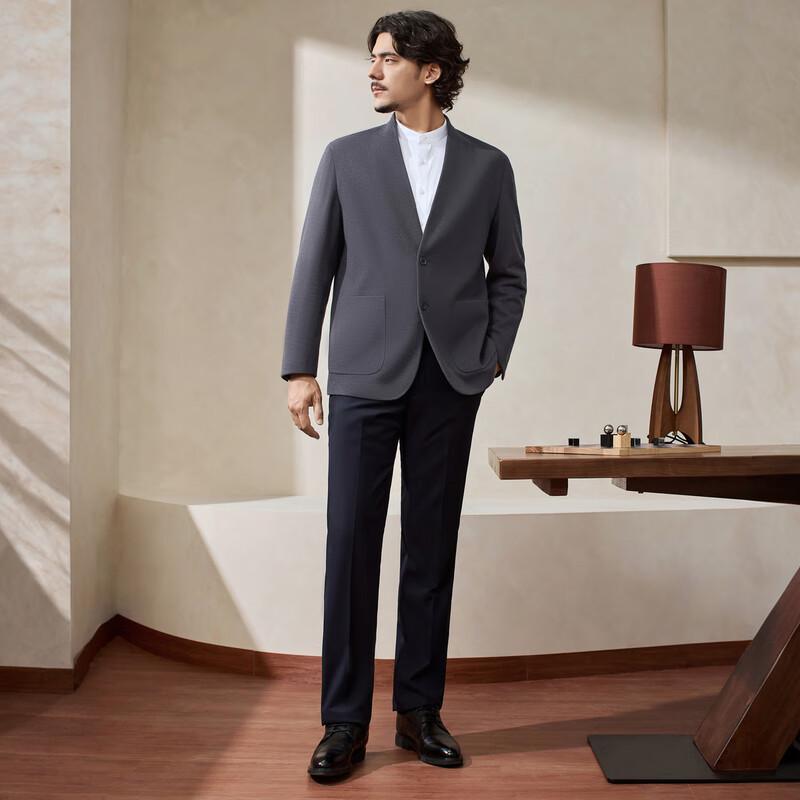 SEVEN Men's New Chinese Style Wool Blend Casual Blazer