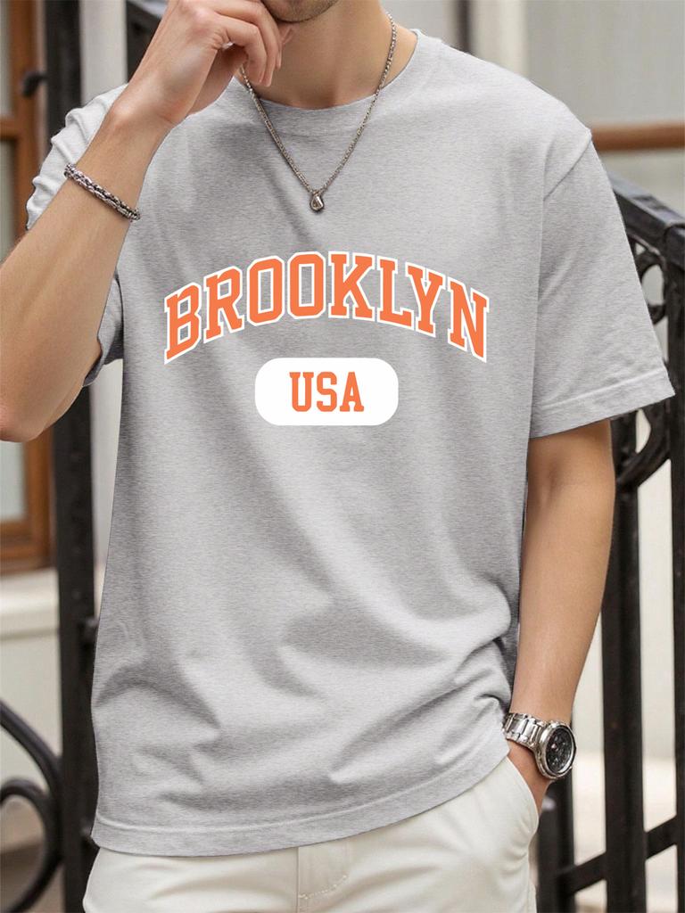 Brooklyn Usa Art Word Print T Shirt For Men Summer Casual Retro Clothes Cotton Trendy Soft TShirt Unisex ONeck Loose Top