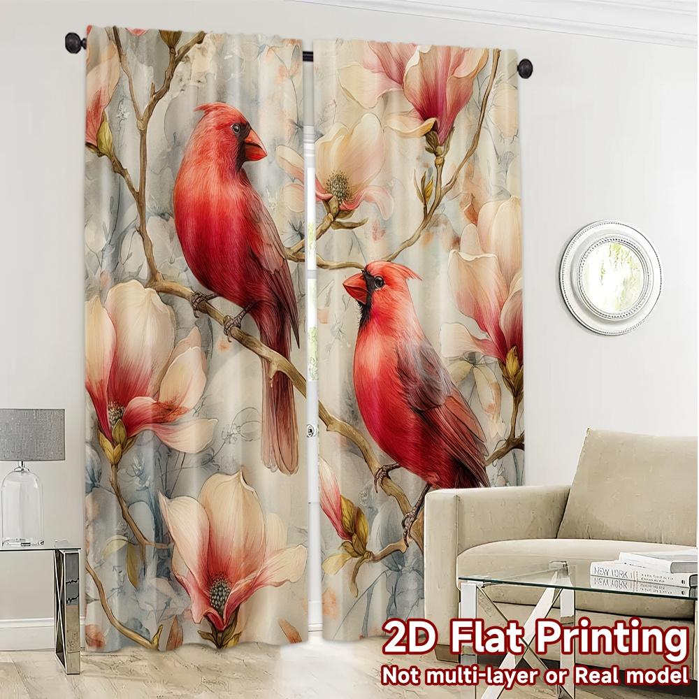2D Flat Printing,JIT 2pcs, Curtains (Without Rod) Cardinal Blossoms Modern Creative Curtains Durable Polyester Curtains Thermal
