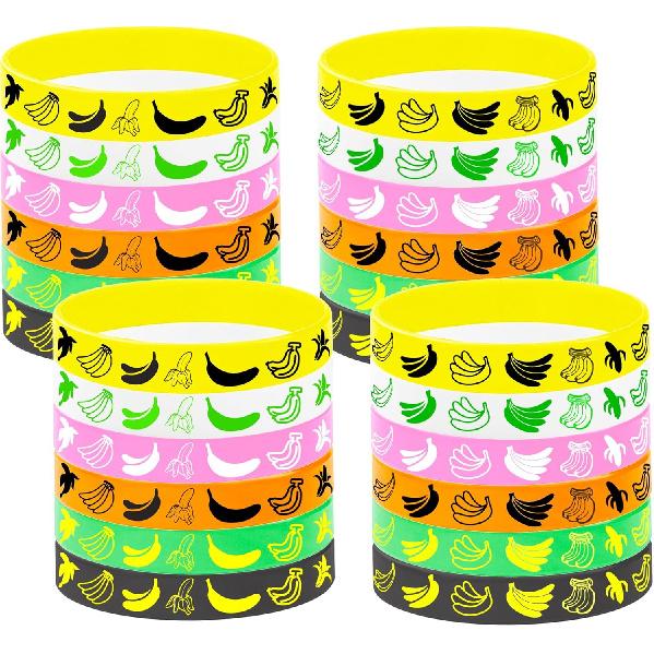 24 шт. Банановые резиновые браслеты Силиконовые браслеты Фруктовая вечеринка Тематический день рождения Детская вечеринка Подарки Принадлежности Декорации