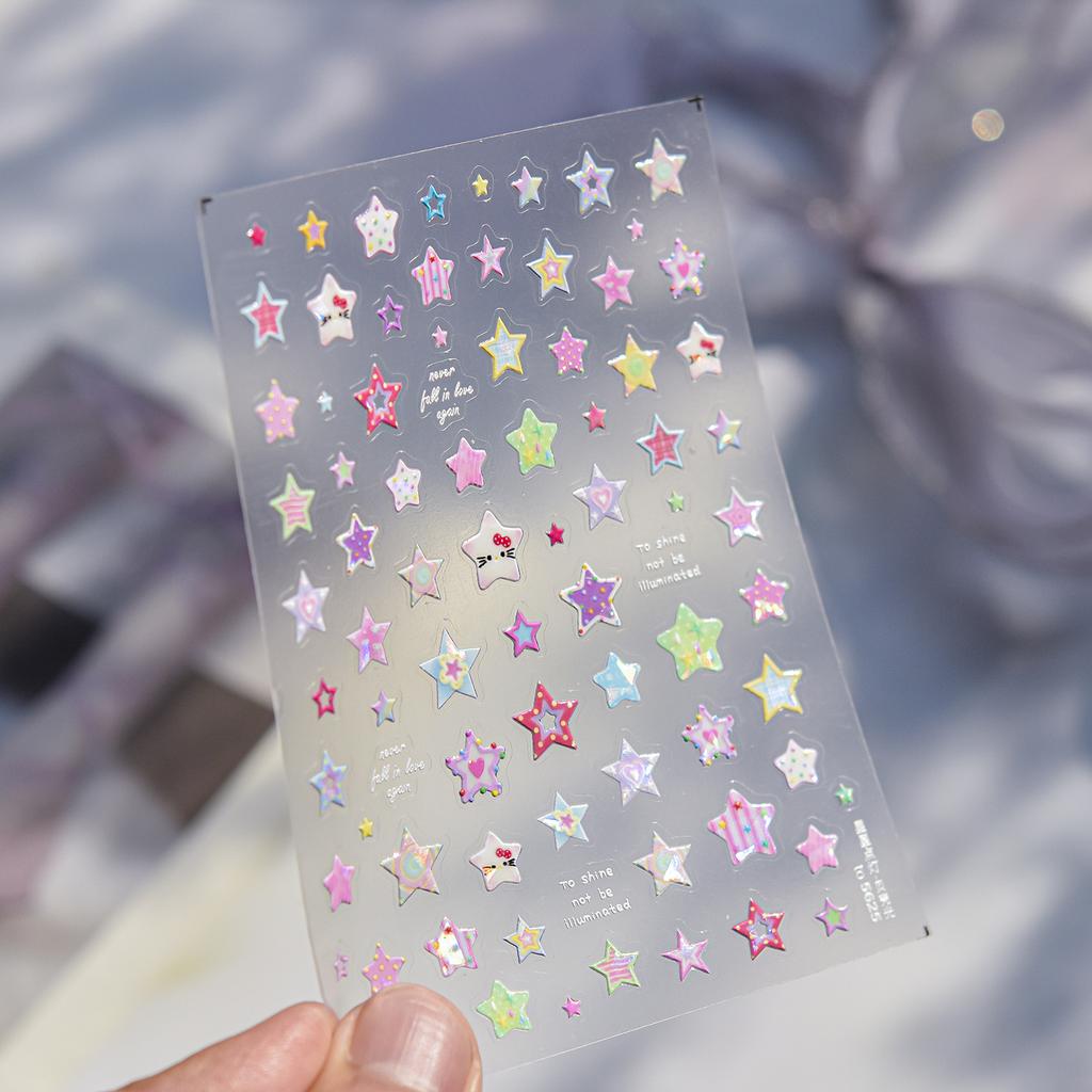 5D Embossed Nail Stickers Dopamine Simple Colorful Five-pointed Star Nail Art Accessories Decals DIY Nails 3D Decorations