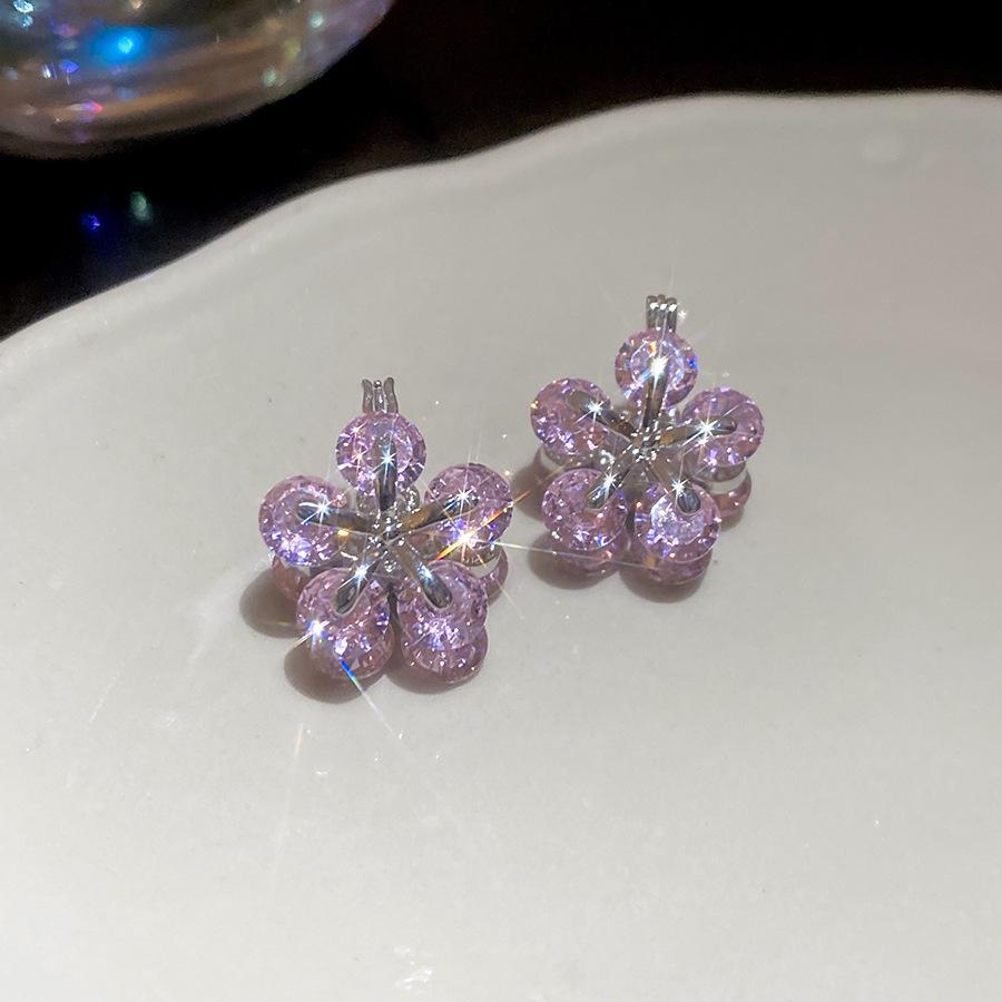 Korean Sweet Zirconia Double-Sided Floral Earrings - Luxury, High-End, Fashionable Jewelry for Women