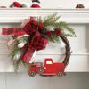 35cm Christmas Wreath with Red Truck, Handmade Front Door Christmas Garland, Xmas Pine Berry Wreath for Holiday Home Party Decor, Free Shipping