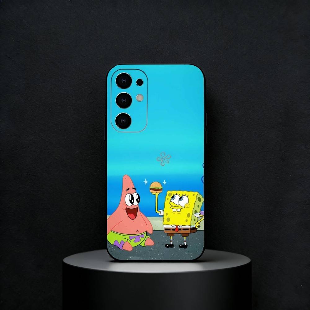 Cartoon S-Spongebob Phone Case For Samsung S25,S24,S23,S22,S21,S20,Ultra,Plus,FE Black Soft Cover