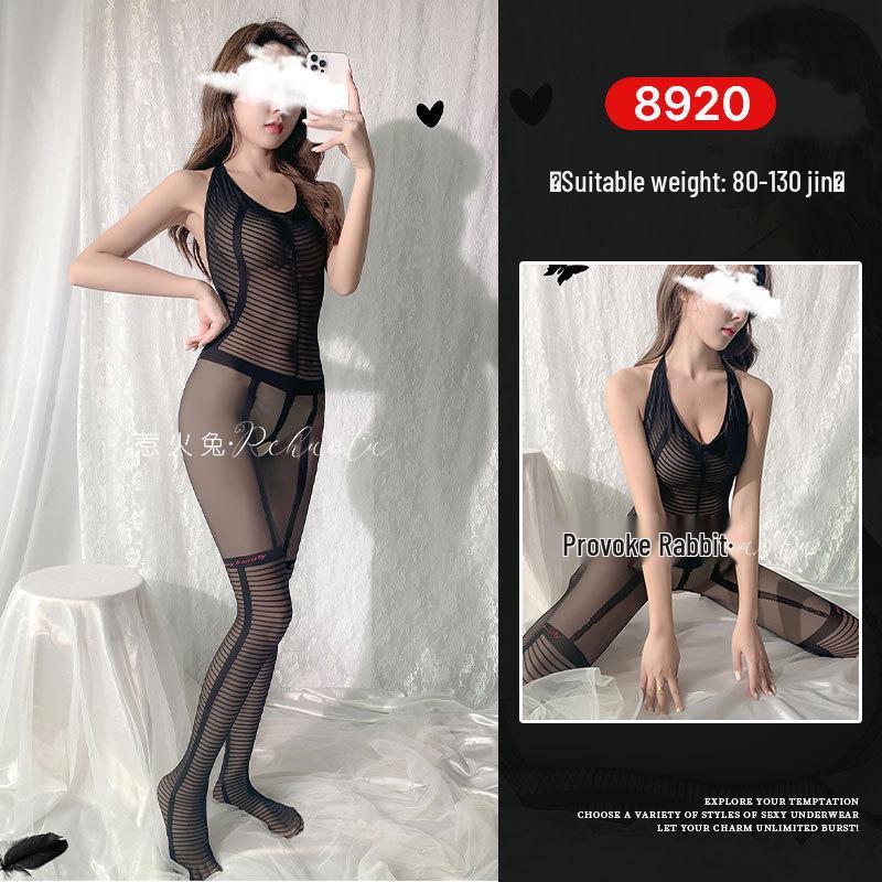 Seductive Rabbit Silk Bondage Lingerie Set: Open Crotch, Tearable Bodysuit with Garter and Stockings