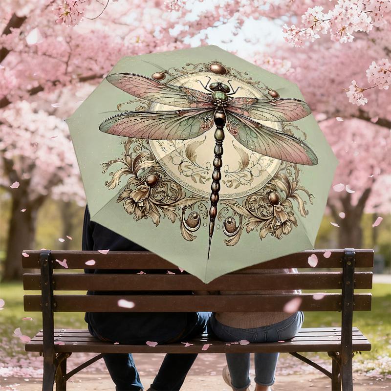 1PC dragonfly floralAutomatic Open/Close Umbrella with Windproof, 8-Rib Sturdy Canopy, Durable Ribs, Fashionable Design1211A
