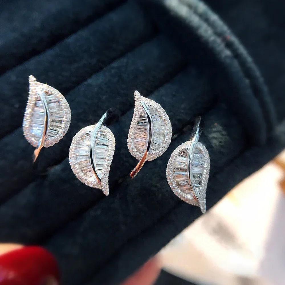 Luxury Leaf Adjustable Opening Rings for Women Silver Color Bridal Wedding  Crystal Cubic Zirconia Fashion Jewelry