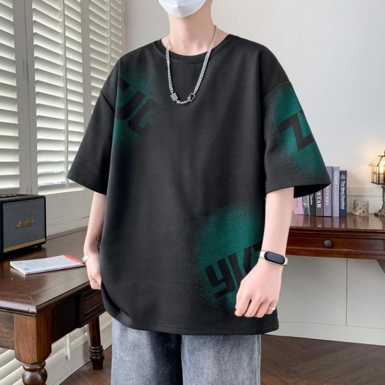 Loose Fit Summer T Shirt for Men Plus Size Letter Printed Short Sleeve