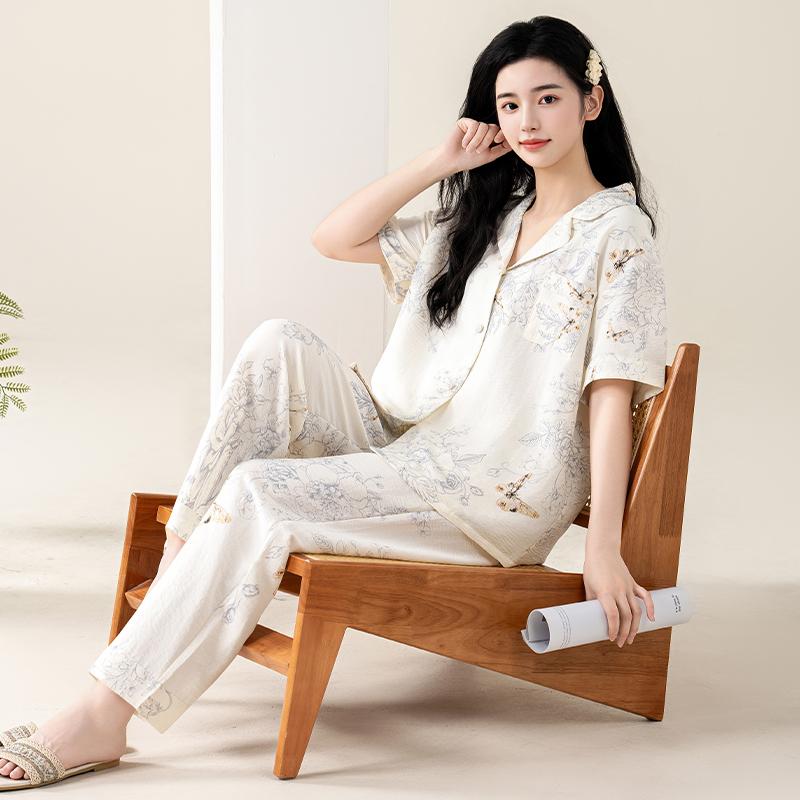 Comfortable Cotton Forest Sleepwear Set with Printed Breathable Home Lazy Style