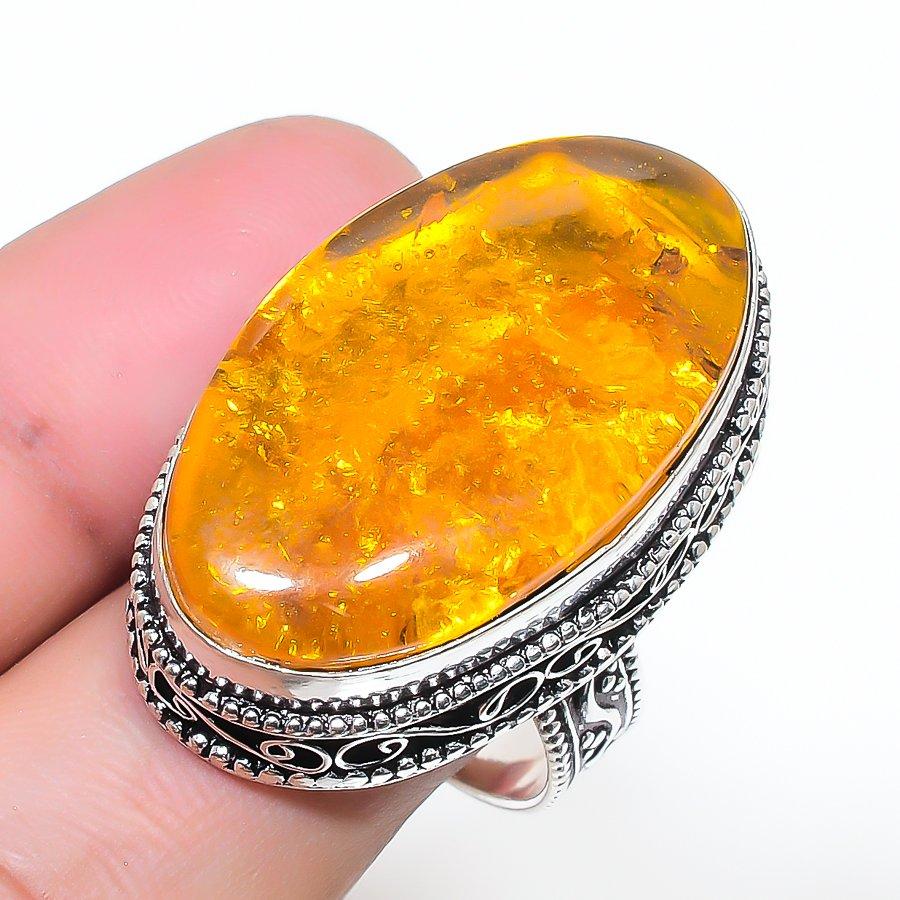 Natural Baltic Amber Gemstone 925 Sterling Silver Jewelry Ring Size 8.5 AR-16886