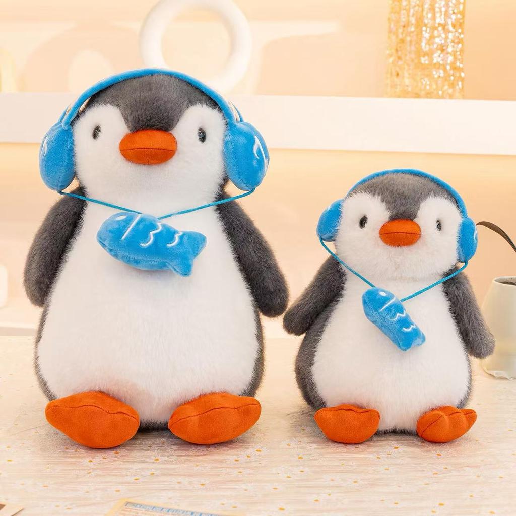 25/35cm New Simulation Penguin Doll with Headphones Plush Toy Cartoon Anime Cute Pillow for Children's Birthday Gift Fun Doll