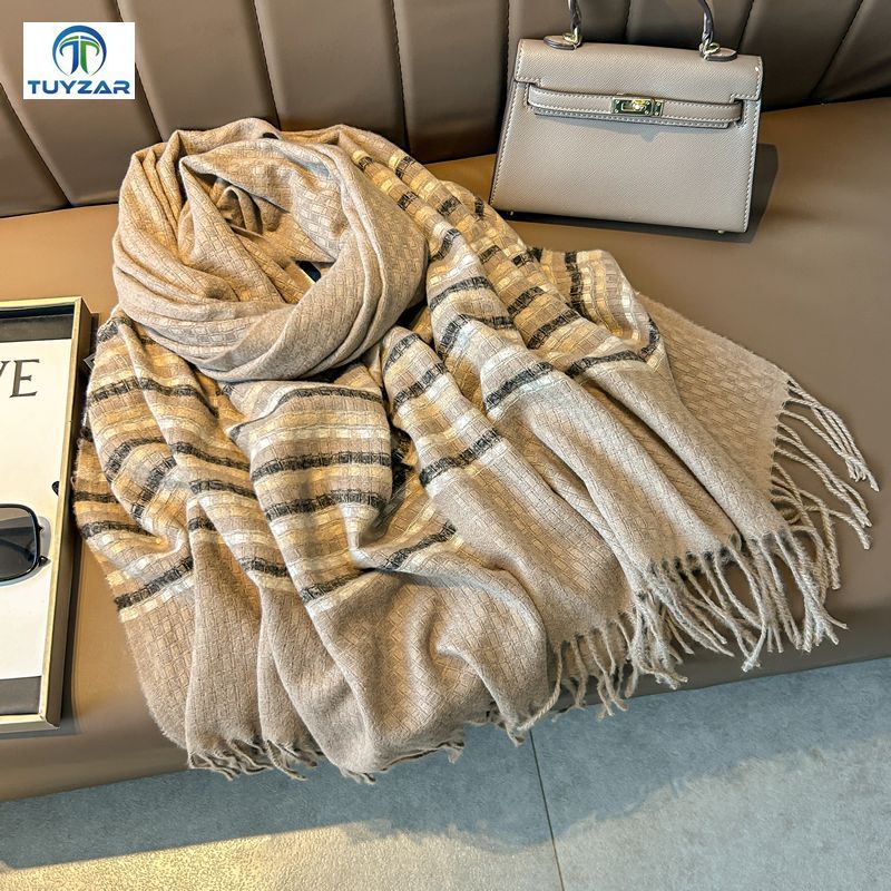 2024 Høst og vinter Nytt fortykket og forlenget kasjmirskjerf Allsidig varmhalsbeskyttelsesskjerf for kvinner Dobbeltsidig skjerfsjal