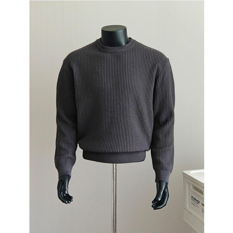 Retro Winter Men s Knit T-Shirt - Vertical Stripe Short Sleeve Small Collar 4XL 190-200 jin темно-серого 2960₽