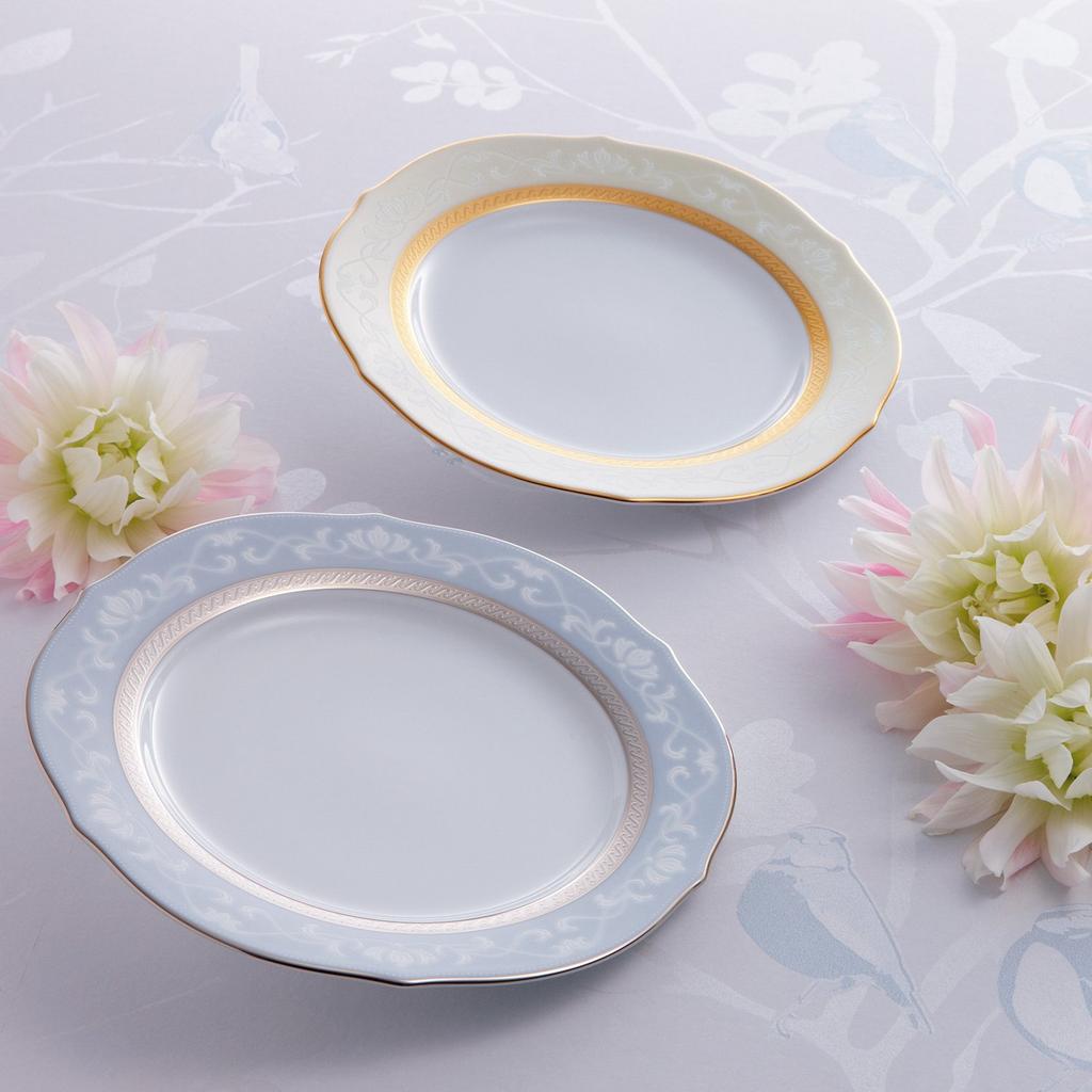 Noritake Akzentteller (Farbwechsel-Paar-Set) 23cm Hampshire Gold & Platin, Gold und Silber Feines Porzellan, P91310/4335-6