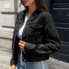 Women's Cropped Denim Jacket Long Sleeve Single Breasted Lapel Collar Casual Coat
