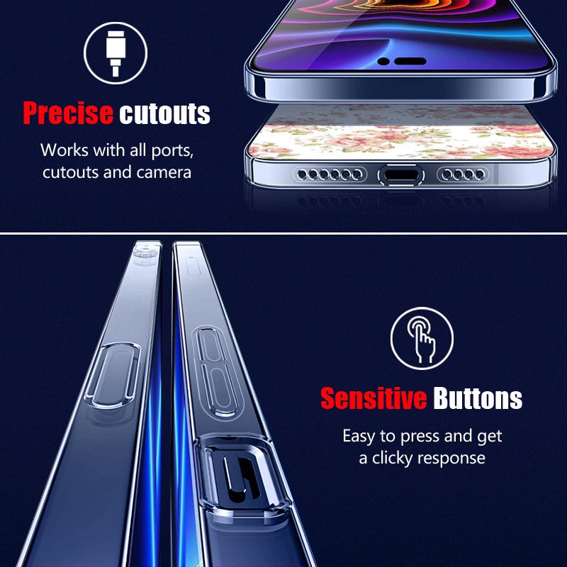 For iPhone 16 Plus 15 14 Pro 12 13 Pro Max 11 Shockproof Color Rose Flower Pattern Hard Pc Transparent Slim Lens Protection Phone Case Cover