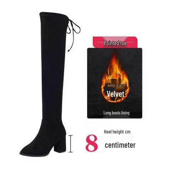 Iarna 2025 Cizme Dama Peste Genunchi cu Toc Gros Elastic