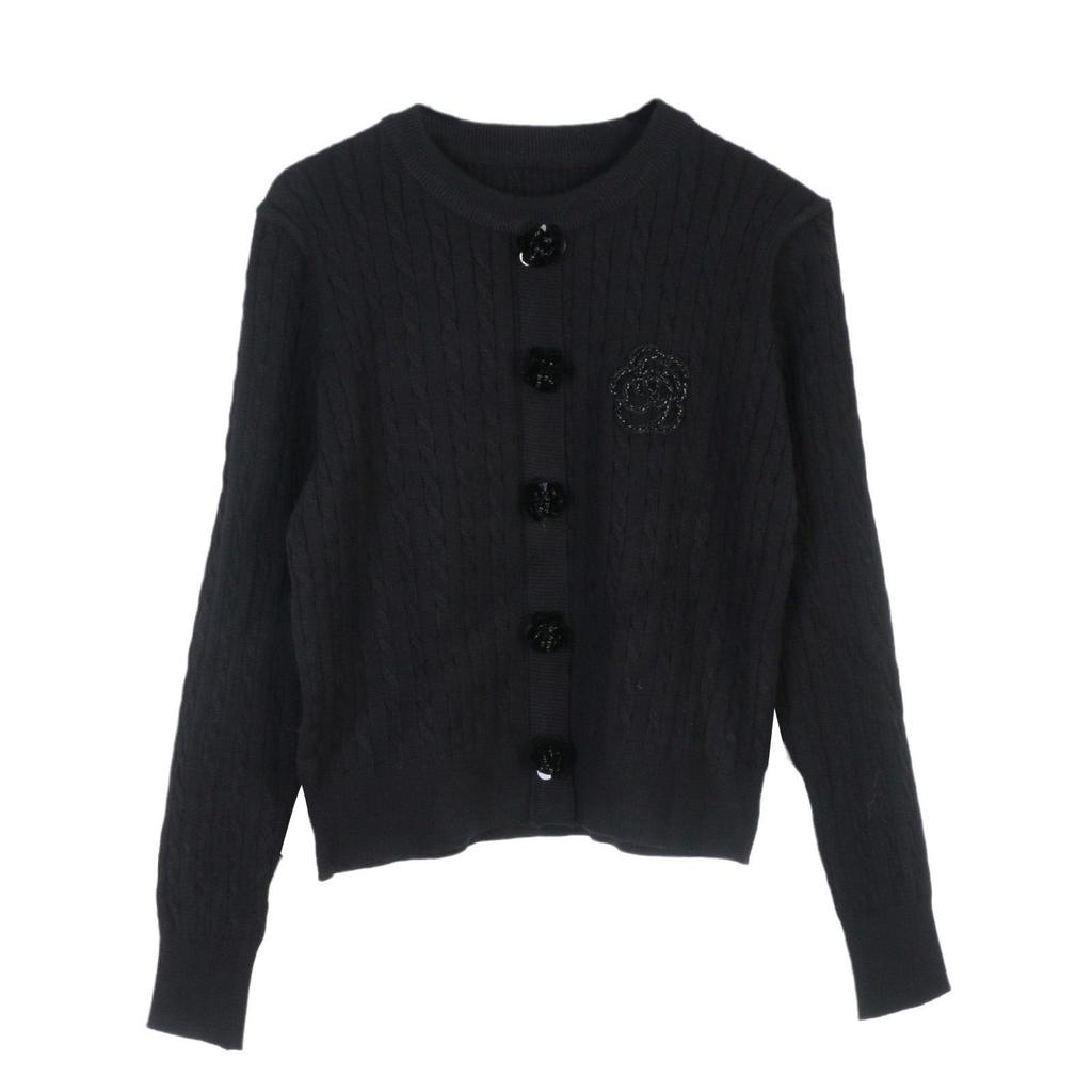 2024 Autumn/Winter Slim Fit Camellia Embroidered Long Sleeve Knit Cardigan for Women
