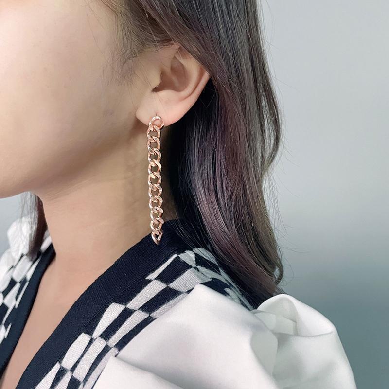 Minimalist Women Silver Gold Hip Hop Style Chain Tassel Earring For Fashion Girl Party Punk Stainless Steel Jewelry Gift