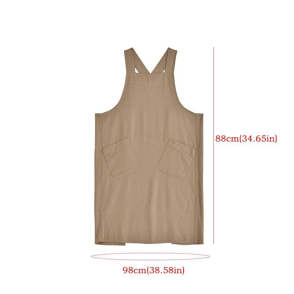 Cotton Linen Kitchen Apron Big Size With Pockets Pinafore Dress Adjustable Straps Japanese Style Cross Back Apron