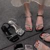 Summer 2025 new high-end niche mid-heel sandals women's transparent thick heel with crystal rhinestone sandals