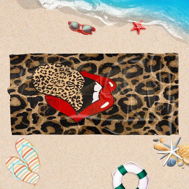 1pc Leopard Lip Print Microfiber Beach Towel - Quick-Dry, Lightweight & Soft, Perfect for Swimming, Gym, Yoga - Ideal Travel