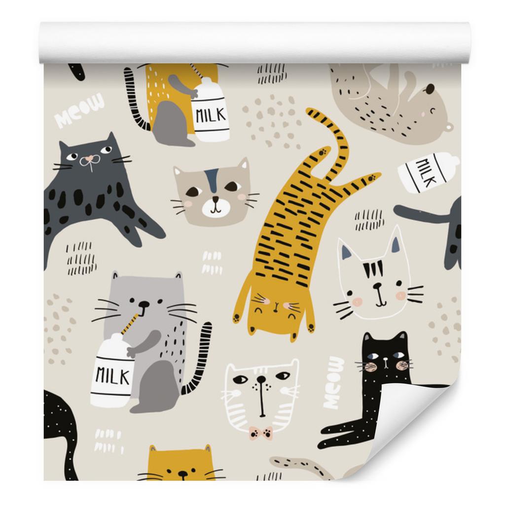 Wallpaper Cute Kittens In Scandinavian Style for Living Room and Bedroom 50x1000
