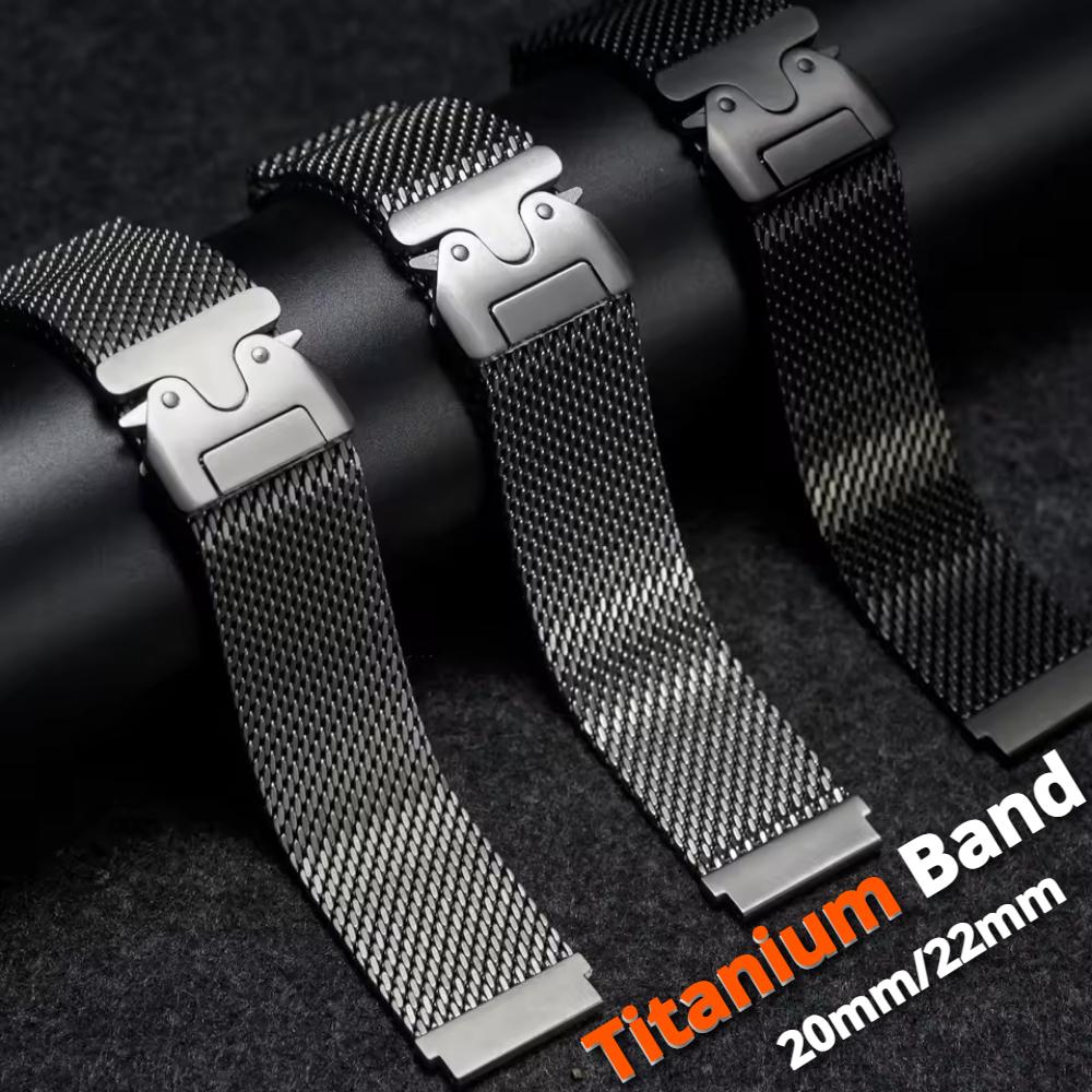 20mm 22mm Titanium Parachute Buckle Strap for Huawei Watch GT5 5Pro GT4 3 2e 46mm Luxury Milanese Bracelet for Samsung Galaxy Watch 7 6 5 4 Metal Band