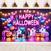 BlissYard Happy Halloween Banner Neon Ghost Pumpkin Backdrop 71 x 43 Inch