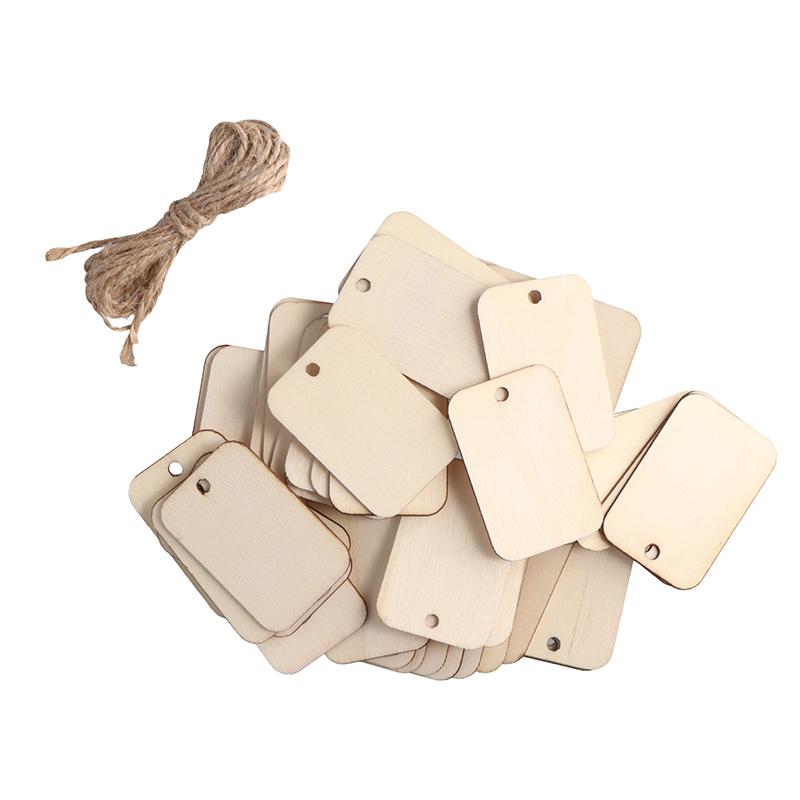 50Pcs Ornament Wood Planks Tags Wooden Hanging Labels Sheet Diy Engraving Crafts