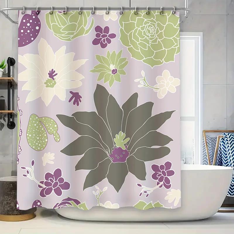 

Modern Floral Shower Curtain Set Green Leaves Purple Flowers Patterned Waterproof Bathroom Decor Liner For Home Bathing Room Imp W60H190(CM)-1 Pcs