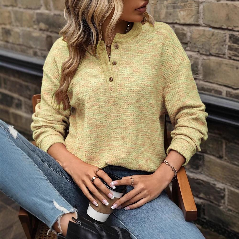 2025 New Women's Casual Door Tube V-neck Long-sleeved Pullover Solid Color Multi-color Women's Sweatshirt