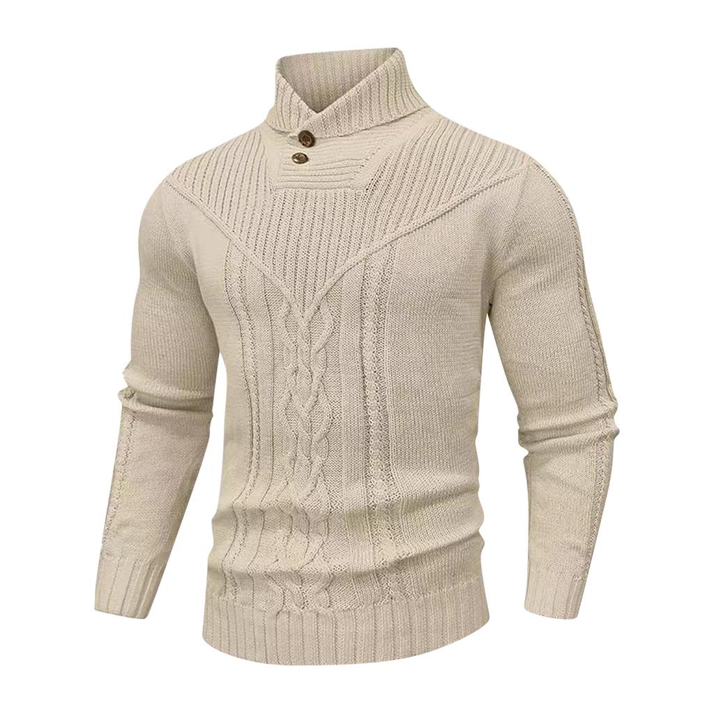 Men's Solid Color Knitted Sweater Tops  Men's Stand Collar Warm Classic Twisted Pullover Sweater