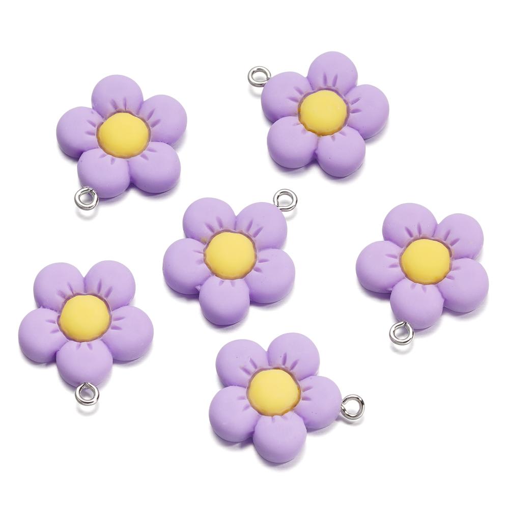 10Pcs/Lot 21*25mm Colorful Acrylic Cute Flower Shape Loose Charm Pendants for Necklace DIY Craft Jewelry Making Accessories