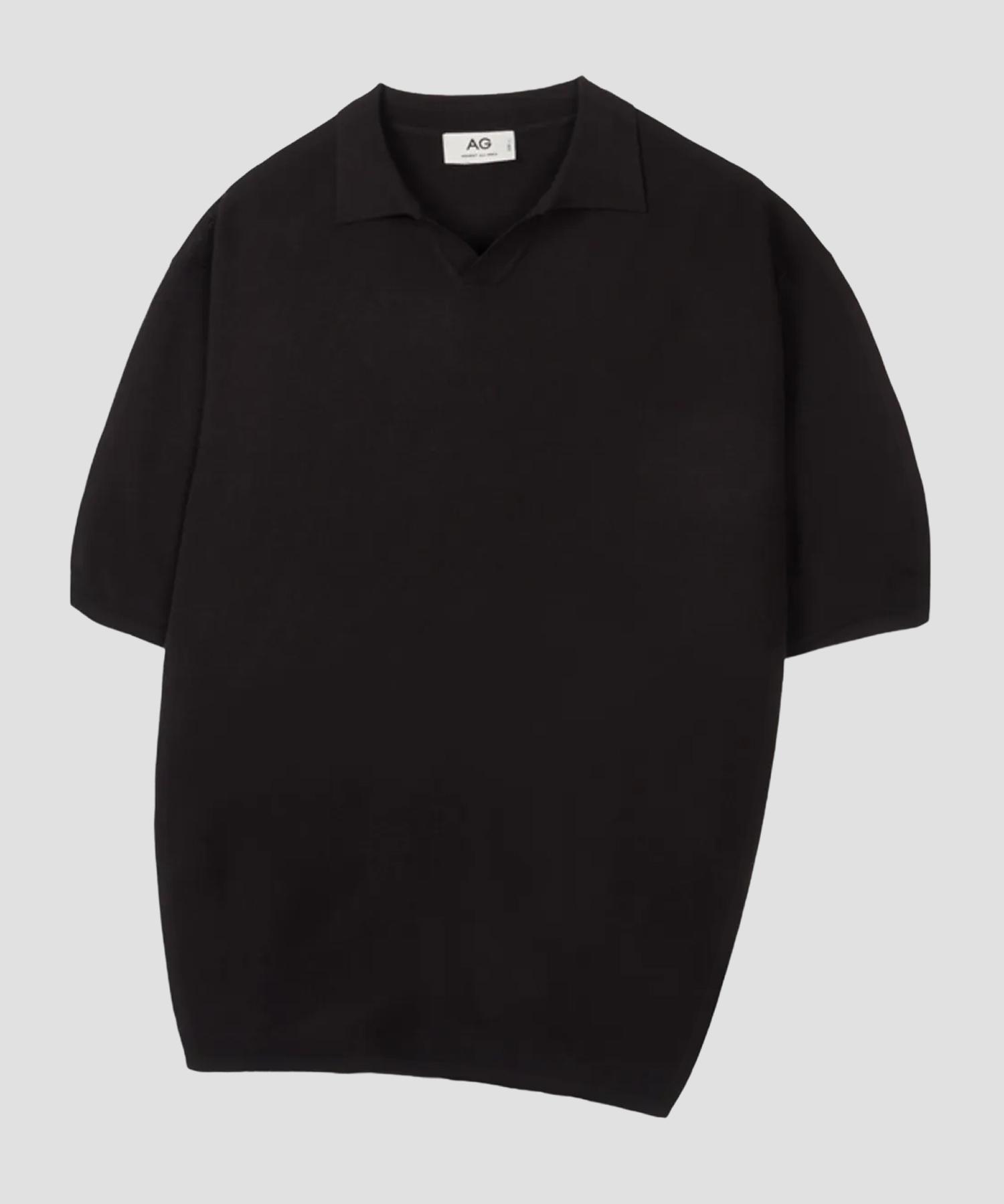 Plain Collar Half Knit [Black] Black/M