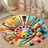 Playful Round Stained Glass Multicolor Rug Pad, Non-Slip Floor Mat for Dining Room