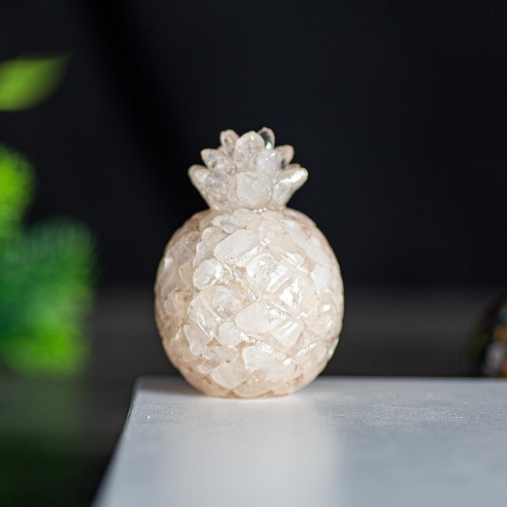 Natural Crystal Resin Pineapple Figurine With Lucky Symbol For Office Desk Decor Gift For Friends