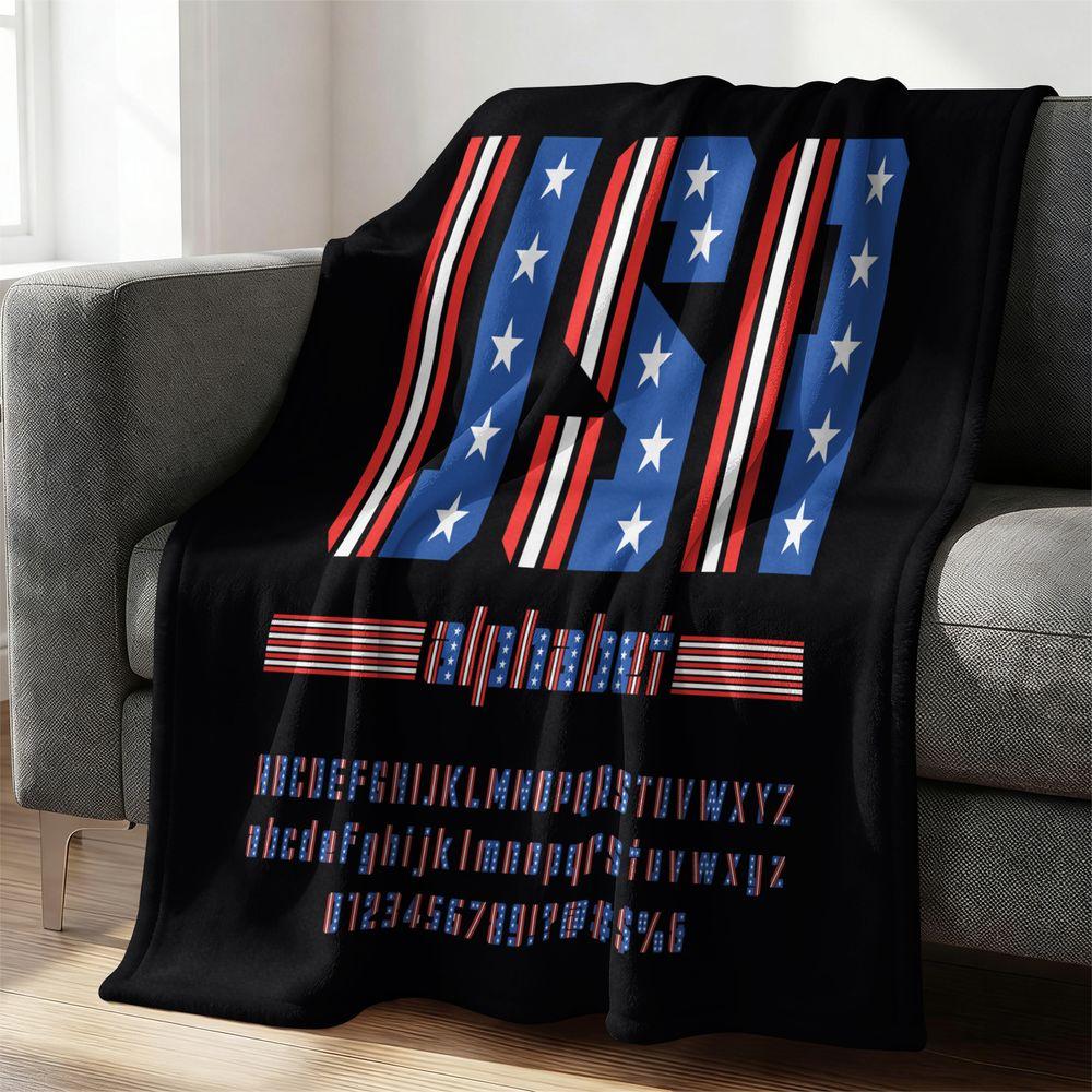 USA Flag Printed Flannel Blanket American Patriotic Throw Soft Cozy Fleece Bed Blanket Independence Day Gift Blanket Home Decor 75X95CM